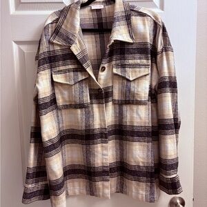 Pink Lily Cream and Black Plaid Shirt